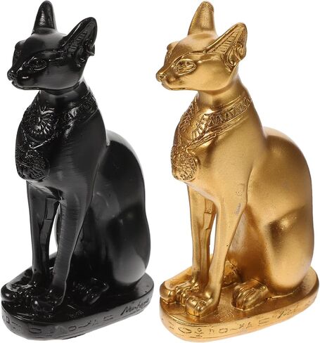Zerodeko 2pcs Egyptian Cat Goddess Bastet Statue Tall Black Golden Resin Fengshui Cat Sculpture Statue Antique Egyptian Animal Collectibles Figurine Ornament for Home Desktop Decor in Saudi Arabia