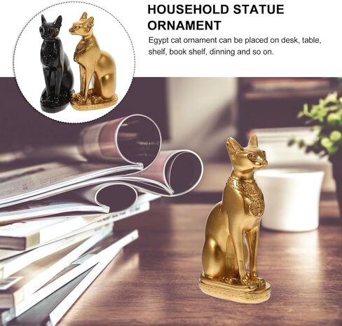 Zerodeko 2pcs Egyptian Cat Goddess Bastet Statue Tall Black Golden Resin Fengshui Cat Sculpture Statue Antique Egyptian Animal Collectibles Figurine Ornament for Home Desktop Decor in Saudi Arabia