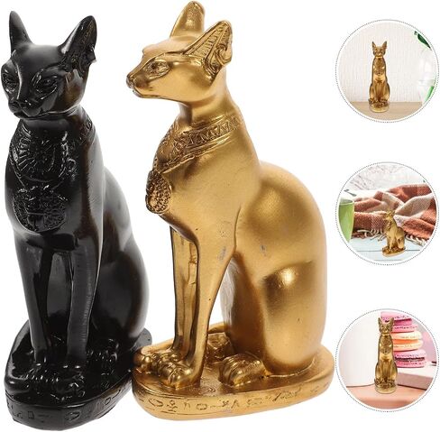 Zerodeko 2pcs Egyptian Cat Goddess Bastet Statue Tall Black Golden Resin Fengshui Cat Sculpture Statue Antique Egyptian Animal Collectibles Figurine Ornament for Home Desktop Decor in Saudi Arabia
