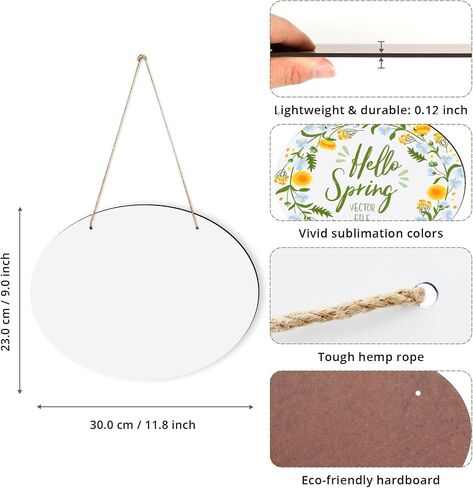 11.8" x 9" x 1/8" Sublimation Hardboard Door Sign Blanks,MDF Wall Hanging Home Decor Door Hanger Blanks, Sublimation Wood Door Sign Welcome Sign for Front Door, Porch, Farmhouse, Oval 6pcs in Saudi Arabia