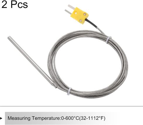 MECCANIXITY 2pcs K Type Thermocouple with Plug, Meter Temperature Sensor Probe 0 to 600°C(32 to 1112°F) Stainless Steel, 5x100mm 6.6ft Wire in Saudi Arabia