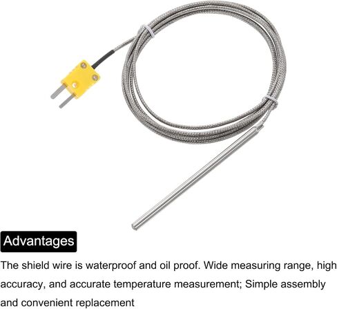 MECCANIXITY 2pcs K Type Thermocouple with Plug, Meter Temperature Sensor Probe 0 to 600°C(32 to 1112°F) Stainless Steel, 5x100mm 6.6ft Wire in Saudi Arabia