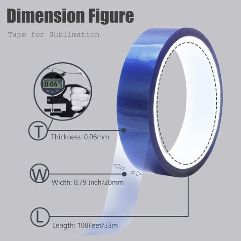 4 Rolls Heat Tape for Sublimation, Heat Resistant Tape for Heat Transfer Sublimation Press, 20mm x 33m(108ft) No Residue Heat Transfer Tape (Blue) in Saudi Arabia