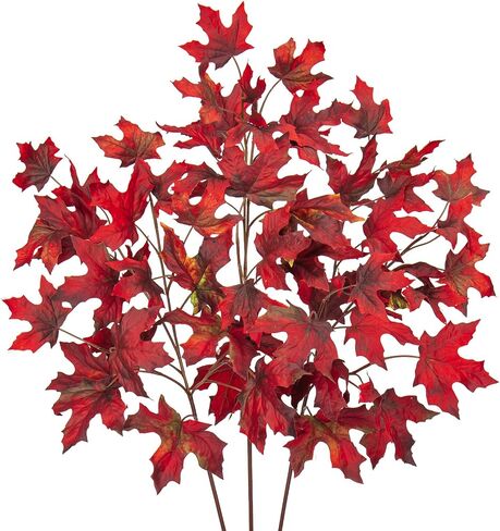 3PCS 32" Artificial Maple Leaf Fall Branches Faux Long Autumn Leaf Stems Fake Plants Burgundy Artificial Sprays for Kitchen Console Table Floral Arrangement Decoration in Saudi Arabia