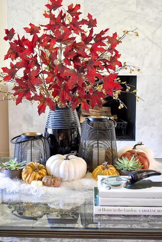 3PCS 32" Artificial Maple Leaf Fall Branches Faux Long Autumn Leaf Stems Fake Plants Burgundy Artificial Sprays for Kitchen Console Table Floral Arrangement Decoration in Saudi Arabia