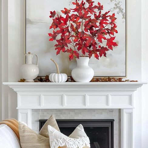 3PCS 32" Artificial Maple Leaf Fall Branches Faux Long Autumn Leaf Stems Fake Plants Burgundy Artificial Sprays for Kitchen Console Table Floral Arrangement Decoration in Saudi Arabia