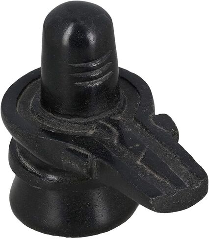 Khandekar Hindu God Shiva Lingam Statue for Puja, Black Stone Carving Small Shivling, Portable God Idol Perfect for Traveling, Home Decor - 2.3 inch, Black in Saudi Arabia