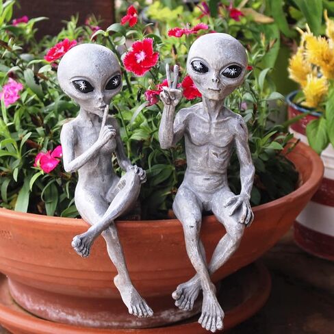 Alien Invasion Ledge Loungers “Peace & Quiet" 10″ H UFO Extraterrestrial Garden Alien Statues Figurine Set – Alien Gray in Saudi Arabia