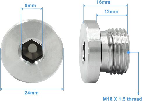 Hordion 2Pcs M18 x 1.5 Inner Hex Head Pipe Plug Socket 304 Stainless Steel Plug with Copper Washer in Kuwait