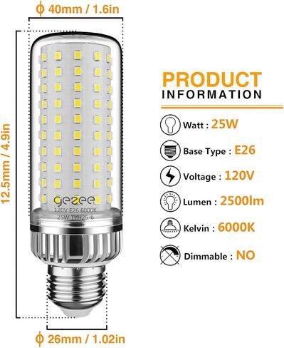 gezee 25W LED Light Bulb, 200 Watt Equivalent，E26 LED Lamp 2500 Lumens Daylight-White 6000K,Non-Dimmable (3-Pack) in Saudi Arabia