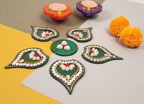 ملصقات رانجولي أكريليك خضراء لملصقات غرفة بوجا رانجولي لديوالي رانجولي | ملصق أرضيات أكريليك بتصميم موداك رانجولي لتزيين المنزل من الأكريليك رانجولي لـ Navratri Diwali مقاس 7 × 7 بوصة in Kuwait