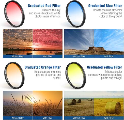 NEEWER 52mm Lens Filter Kit with Phone Lens Clip, CPL, ND32, 6 Point Star Filter, Graduated Filters (4 Colors), Compatible with iPhone 15 14 Pro Max 13 12 11 & Canon Nikon Sony Cameras in Saudi Arabia