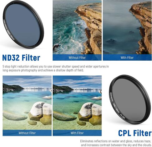 NEEWER 52mm Lens Filter Kit with Phone Lens Clip, CPL, ND32, 6 Point Star Filter, Graduated Filters (4 Colors), Compatible with iPhone 15 14 Pro Max 13 12 11 & Canon Nikon Sony Cameras in Saudi Arabia
