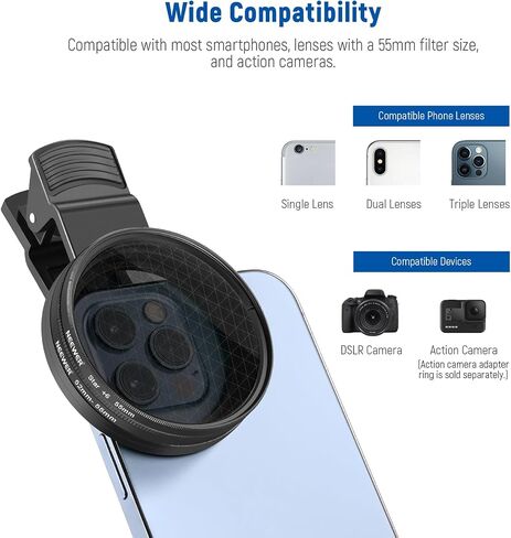 NEEWER 52mm Lens Filter Kit with Phone Lens Clip, CPL, ND32, 6 Point Star Filter, Graduated Filters (4 Colors), Compatible with iPhone 15 14 Pro Max 13 12 11 & Canon Nikon Sony Cameras in Saudi Arabia