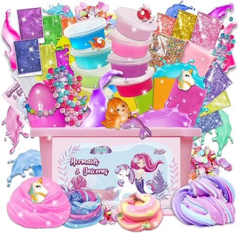 Mini Unicorn & Mermaid Slime Kit for Girl and Boys Premade Slime Kit Butter, Fluffy, Clear, Glitter Slime with Many Charms and Add-inns in Saudi Arabia