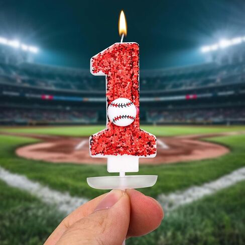Baseball Birthday Number Candle, 2.95in Happy Birthday Cake Topper Red Sequins Number Candle Sports Theme Baseball Cake Decorations for Anniversary Celebrations Party Supplies (1) in Saudi Arabia