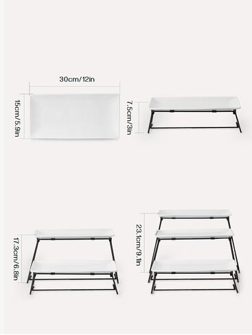 DOWAN 3 طبقات تقديم صواني الوقوف لحفلة عيد الشكر، مجموعة عرض طاولة الحلوى القابلة للطي، أطباق تقديم البورسلين للطعام والحلوى والكب كيك والوجبات الخفيفة والمقبلات والفواكه، 12 بوصة، أبيض in Kuwait