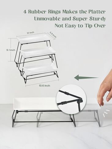 DOWAN 3 طبقات تقديم صواني الوقوف لحفلة عيد الشكر، مجموعة عرض طاولة الحلوى القابلة للطي، أطباق تقديم البورسلين للطعام والحلوى والكب كيك والوجبات الخفيفة والمقبلات والفواكه، 12 بوصة، أبيض in Kuwait