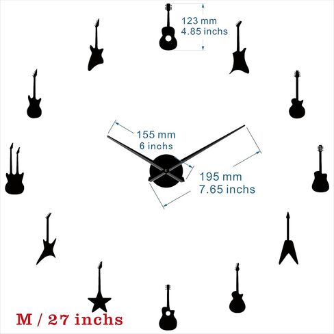 Guitar Variety Music Large Clock Modern Acrylic Clock Kit for Wall Design,3D Frameless Wall Clock with Mirror Stickers for Living Room Decoration-B-27 in Saudi Arabia