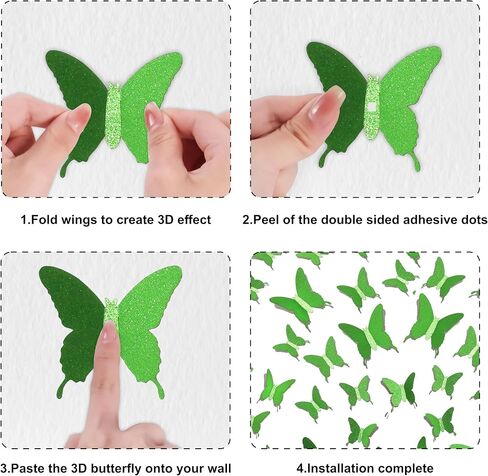 Glitter 3D Butterfly Wall Stickers-Light Green Butterfly Stickers Wall Stickers Wall murals Sticker Decoration for Kids. in Kuwait