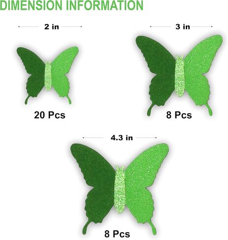 Glitter 3D Butterfly Wall Stickers-Light Green Butterfly Stickers Wall Stickers Wall murals Sticker Decoration for Kids. in Kuwait