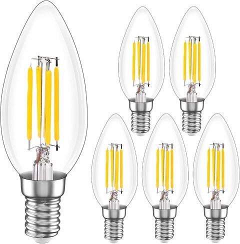 E12 LED Bulb Candelabra 40W Equivalent LED Chandelier Light Bulbs, 2700K Warm White, Non-Dimmable, 450Lumens Vintage LED Edison Bulb, CRI 80+, Clear Glass, Pack of 6 in Saudi Arabia