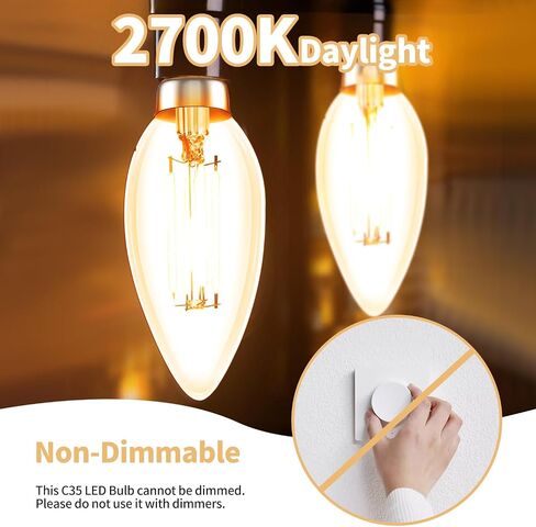 E12 LED Bulb Candelabra 40W Equivalent LED Chandelier Light Bulbs, 2700K Warm White, Non-Dimmable, 450Lumens Vintage LED Edison Bulb, CRI 80+, Clear Glass, Pack of 6 in Saudi Arabia