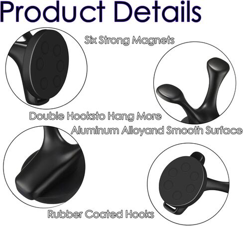 2PCS Heavy Duty Magnetic Double Hooks, Rubber Coated Magnetic Double Hooks for Coats Hats Bags Keys Towels Black Powerful Magnet Hooks for Metal Surfaces in Home Office Garage Cruise RV in Saudi Arabia