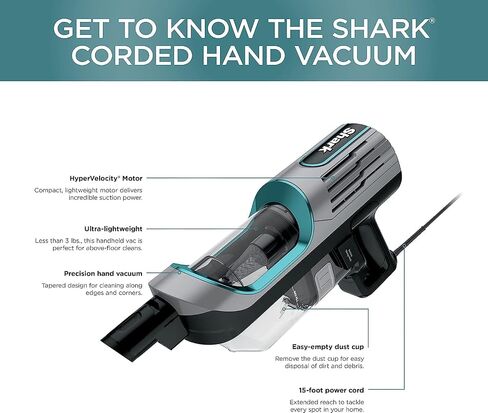 Shark QH201Q Ultralight Corded Handheld Vacuum with Self-Cleaning Pet Power Brush, Pet Crevice Tool and Precision Duster, Hypervelocity Suction & Removable 0.35 Qt. Dust Cup Red (Renewed) in Saudi Arabia