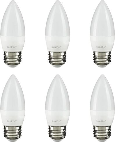 لمبة إضاءة ثريا Sunlite 41380-SU LED Torpedo Tip B11، 7 واط (ما يعادل 60 واط)، 500 لومن، قاعدة متوسطة (E26)، قابلة للتعتيم، 27 ك - أبيض دافئ، 6 عبوات، صقيع in Saudi Arabia