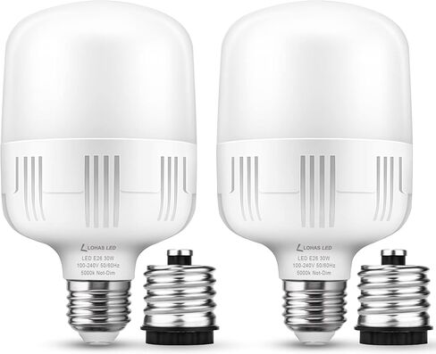 LOHAS Super Bright Light Bulbs, 250-300W Equivalent 3400LM E26 Garage LED Bulb, 5000K Daylight 30 Watt High Lumen LED Bulb w/E39 Adapter for Commercial Warehouse Workshop Factory Backyard Barn, 2 Pack in Kuwait