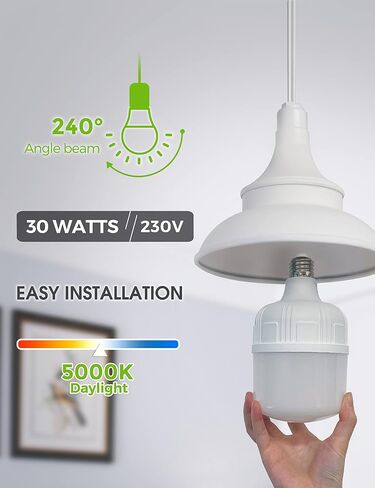 LOHAS Super Bright Light Bulbs, 250-300W Equivalent 3400LM E26 Garage LED Bulb, 5000K Daylight 30 Watt High Lumen LED Bulb w/E39 Adapter for Commercial Warehouse Workshop Factory Backyard Barn, 2 Pack in Kuwait