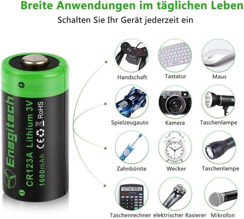Enegitech CR123A Lithium Battery Non-Rechargeable 3V 1600mAh with PTC Protection for Alarm System Camera Smoke Detector Flashlight Torch Laser Pointer 12 Pack in Saudi Arabia