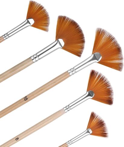 Prasacco 5 Pieces Fan Brush for Painting, Oil Acrylic Paint Brushes Artist Fan Brushes Nylon Hair Long Wood Handle Painting Brush for Acrylic Watercolor Oil Gouche Painting in Kuwait