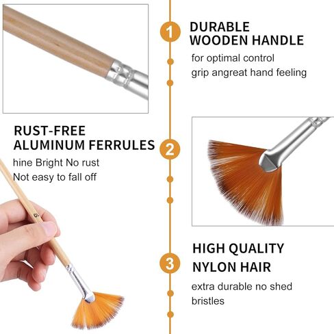 Prasacco 5 Pieces Fan Brush for Painting, Oil Acrylic Paint Brushes Artist Fan Brushes Nylon Hair Long Wood Handle Painting Brush for Acrylic Watercolor Oil Gouche Painting in Kuwait