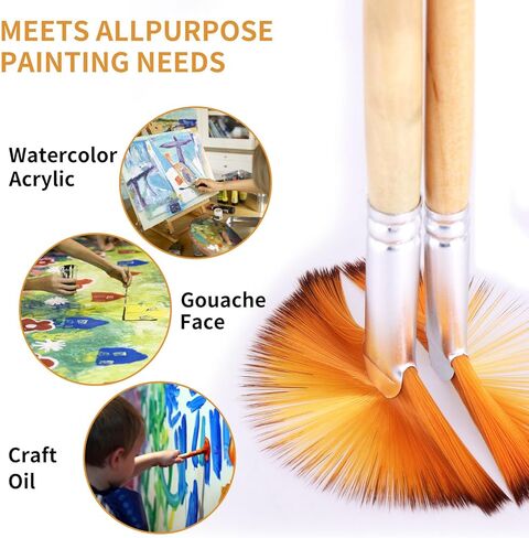 Prasacco 5 Pieces Fan Brush for Painting, Oil Acrylic Paint Brushes Artist Fan Brushes Nylon Hair Long Wood Handle Painting Brush for Acrylic Watercolor Oil Gouche Painting in Kuwait