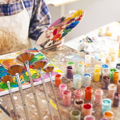 Prasacco 5 Pieces Fan Brush for Painting, Oil Acrylic Paint Brushes Artist Fan Brushes Nylon Hair Long Wood Handle Painting Brush for Acrylic Watercolor Oil Gouche Painting in Kuwait