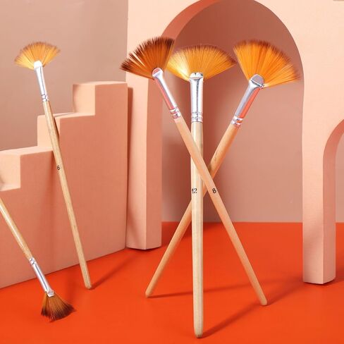 Prasacco 5 Pieces Fan Brush for Painting, Oil Acrylic Paint Brushes Artist Fan Brushes Nylon Hair Long Wood Handle Painting Brush for Acrylic Watercolor Oil Gouche Painting in Kuwait