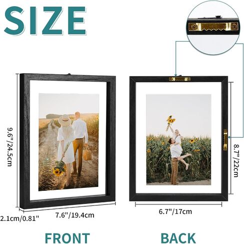 WIFTREY 5x7 Floating Picture Frames Set of 4, Black Rustic Picture Frame 5 x 7 for Wall Hanging, Double Glass Family Photo Frame Display any Size up to 7x9 in Saudi Arabia