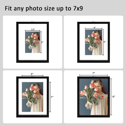 WIFTREY 5x7 Floating Picture Frames Set of 4, Black Rustic Picture Frame 5 x 7 for Wall Hanging, Double Glass Family Photo Frame Display any Size up to 7x9 in Saudi Arabia