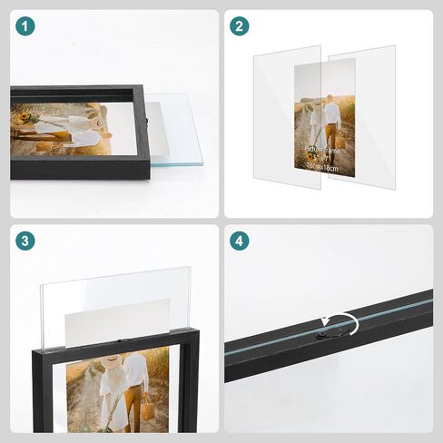 WIFTREY 5x7 Floating Picture Frames Set of 4, Black Rustic Picture Frame 5 x 7 for Wall Hanging, Double Glass Family Photo Frame Display any Size up to 7x9 in Saudi Arabia