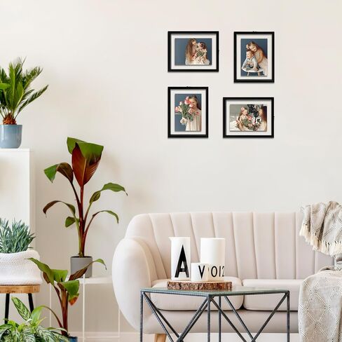WIFTREY 5x7 Floating Picture Frames Set of 4, Black Rustic Picture Frame 5 x 7 for Wall Hanging, Double Glass Family Photo Frame Display any Size up to 7x9 in Saudi Arabia