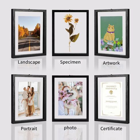 WIFTREY 5x7 Floating Picture Frames Set of 4, Black Rustic Picture Frame 5 x 7 for Wall Hanging, Double Glass Family Photo Frame Display any Size up to 7x9 in Saudi Arabia