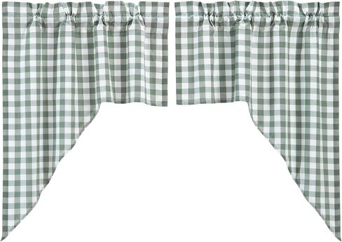 VHC Brands Annie Buffalo Check Farmhouse 36"x36"x16" Swag Pair Green Rod Pocket Cotton Kitchen Window Curtains in Saudi Arabia