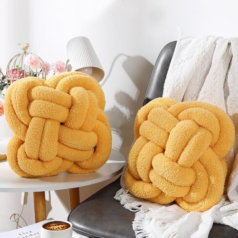Geetery 2 Pcs 13.8 Inch Knot Pillow Ball Soft Home Decorative Pillows Cute Aesthetic Round Pillows for Couch Handmade Knotted Plush Throw Pillow Cushion for Bed Sofa Living Room Bedroom (Pink) in Saudi Arabia