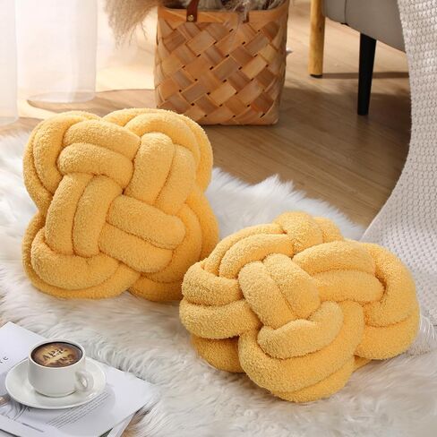 Geetery 2 Pcs 13.8 Inch Knot Pillow Ball Soft Home Decorative Pillows Cute Aesthetic Round Pillows for Couch Handmade Knotted Plush Throw Pillow Cushion for Bed Sofa Living Room Bedroom (Pink) in Saudi Arabia
