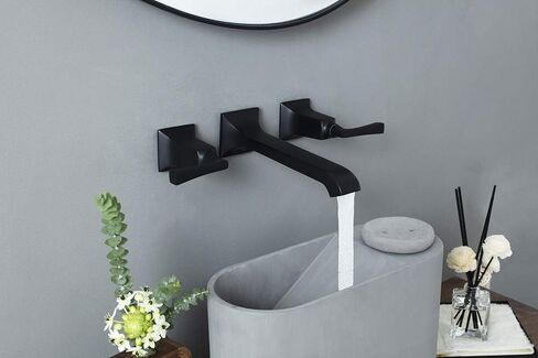 SITGES Bathroom Wall Faucet, Heavy Duty, Brass Constructed Wall Mount Faucet with Metal Lever Handles, Rough in Valve Included (Matte Black) in Saudi Arabia