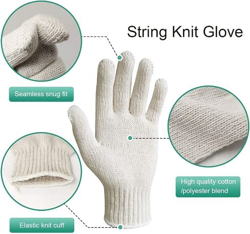 MIG4U 12 Pairs Work Gloves - Cotton String Gloves for Safety Work - Glove Liner Hand Saver Heat Protection for BBQ (Large, Economic) in Saudi Arabia