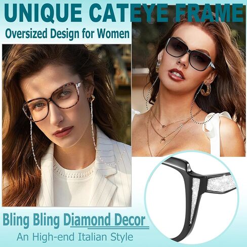 نظارات قراءة Touk الأنيقة Cateye، نظارات شمسية بإطار كبير الحجم للقارئ مع سلسلة نظارات عصرية محمولة للنساء in Kuwait