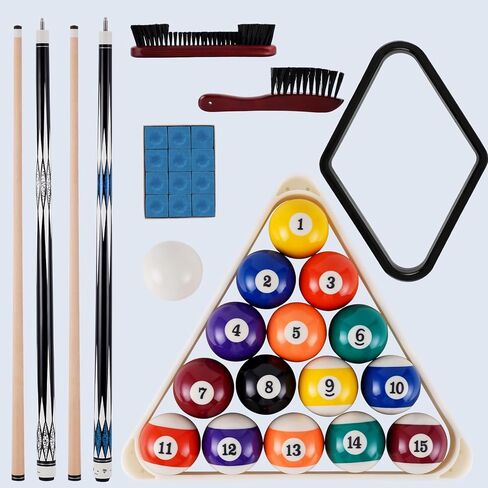 ملحقات طاولة حمام السباحة الفاخرة من JIAWANSHUN، مجموعة 16 كرة مع عصاين لحمام السباحة، وإكسسوارات البلياردو مع حامل كرة مثلث وماس، مجموعة فرشاة طاولة حمام السباحة in Kuwait